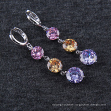 AAA Quality Zircon Three Round Zircon Plated Silver Gold Earrings